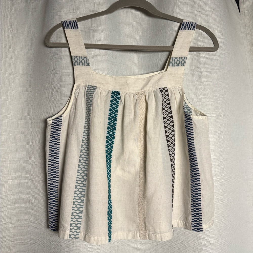 Splendid Collection Cream and Blue Elian Square Neck Tank Size Small - Picture 4 of 12